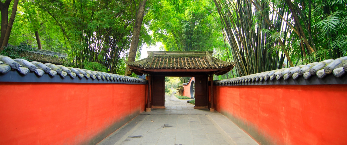 Chinese style red wall temple scenery