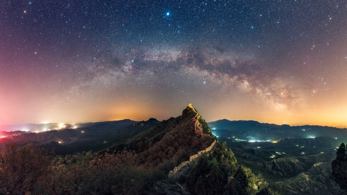 Great Wall Milky Way Sky Mountains Star