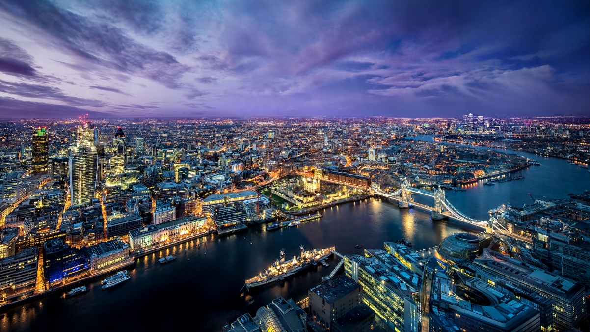 London, UK, Western Europe City Night View 4K