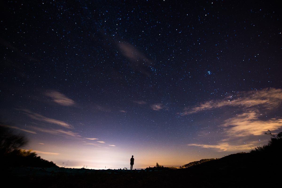 Night pictures of a person starry sky 4k high