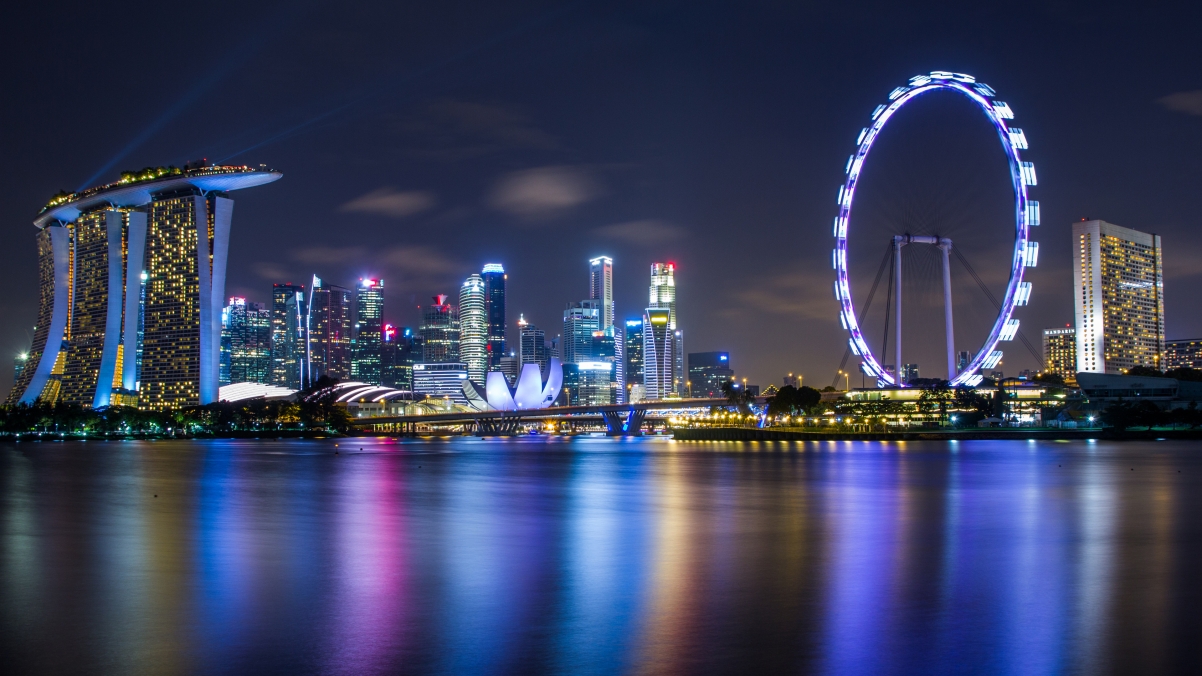 Night lights, seaside city, night view, skyscrapers
