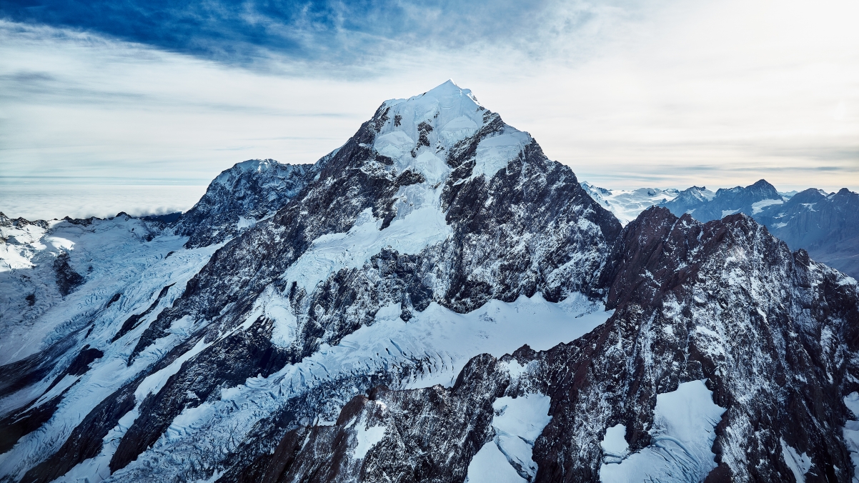 4k wind on the peaks of Mount Cook, New Zealand