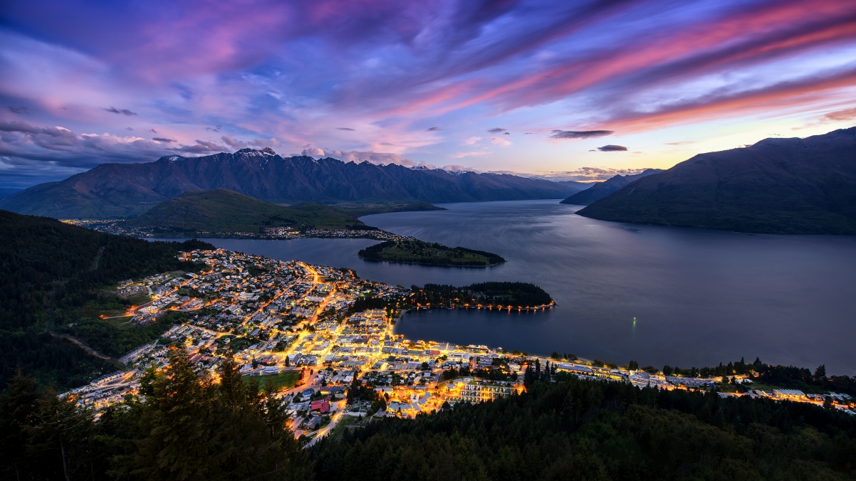 Beautiful night view of Queenstown, New Zealand