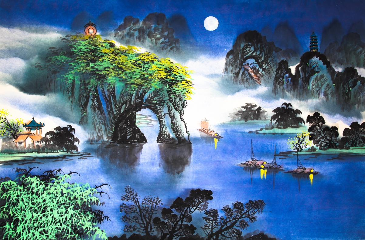 Elephant Trunk Landscape Chinese Painting 4k Wallpaper