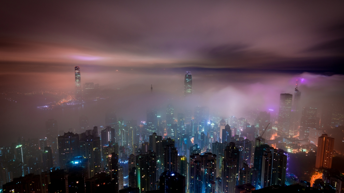 Hong Kong skyscraper city night view 4k
