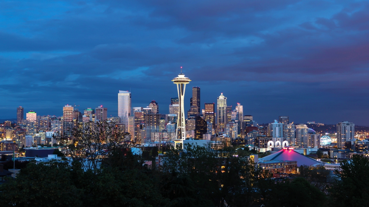 Seattle downtown at dusk 4k wallpaper