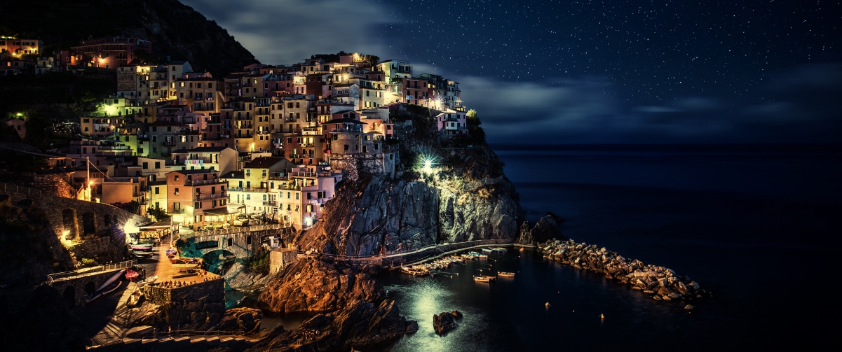 Cinque Terre night view 3440x1440 desktop