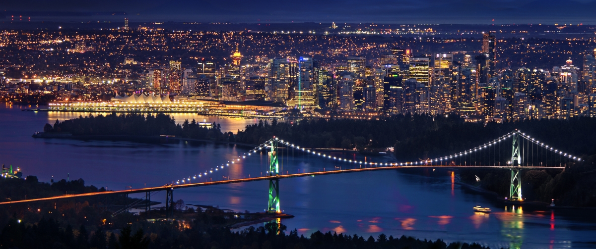 Downtown Vancouver night view 3440x1