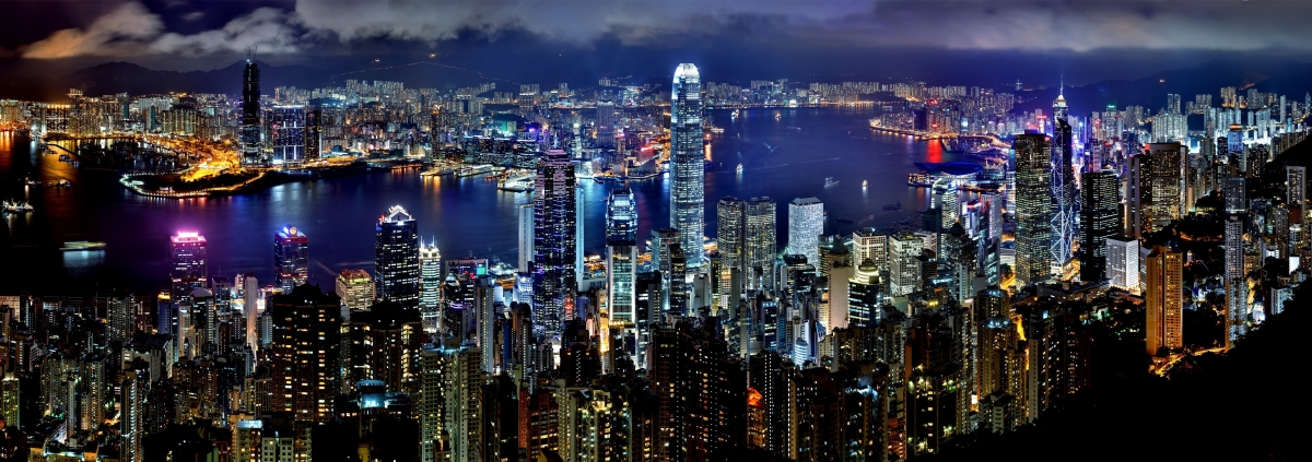 The night view of Victoria Harbour