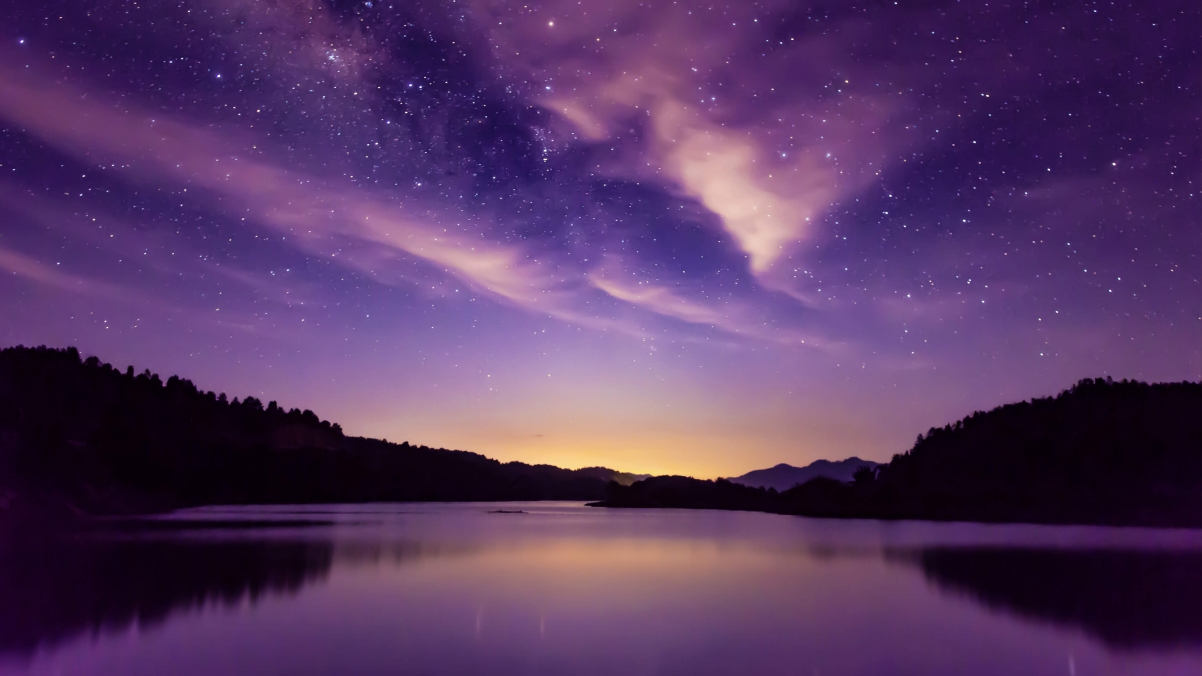 Night starry sky lake water 4k landscape wall