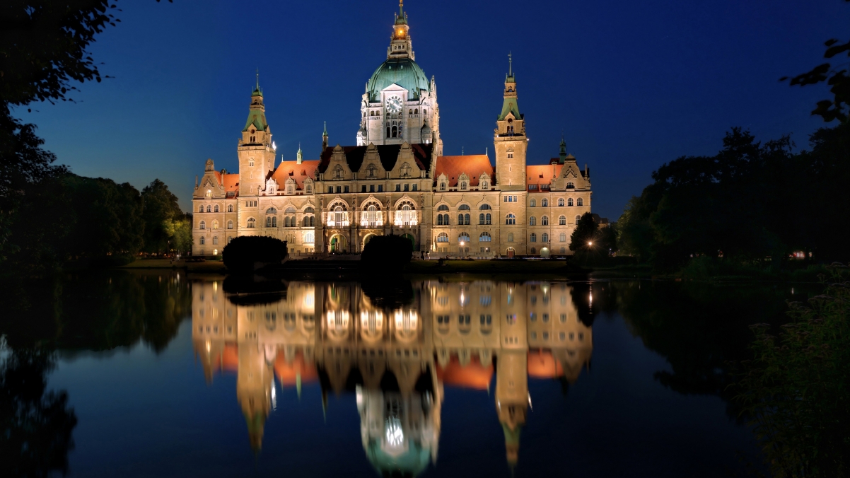 Munich New Town Hall in night lights