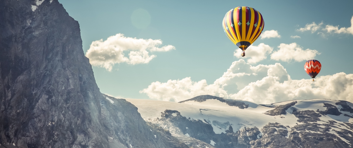 Sky, clouds, balloon, snow mountain, 3440
