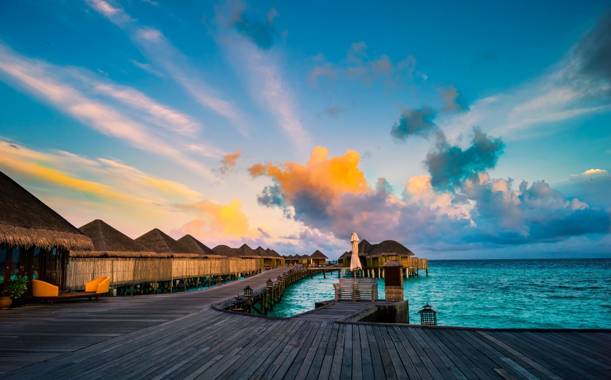 Sky, sea, bungalows, maldives wind