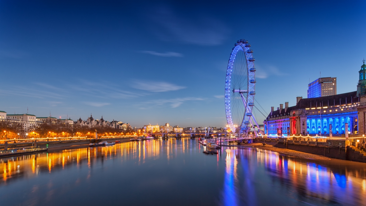 Sky clouds lights river london uk
