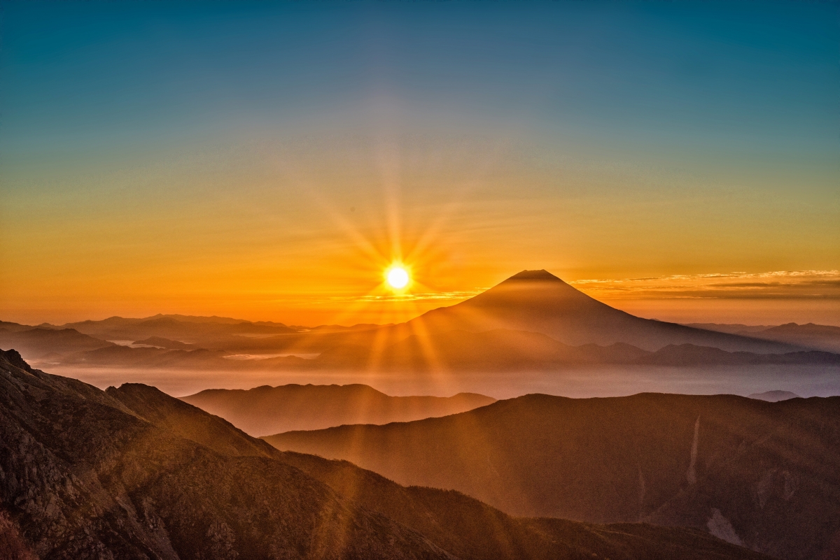 Sun Fuji 4k landscape wallpaper