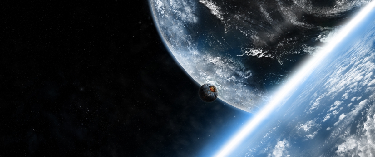 Space planet with fish screen 3440x144