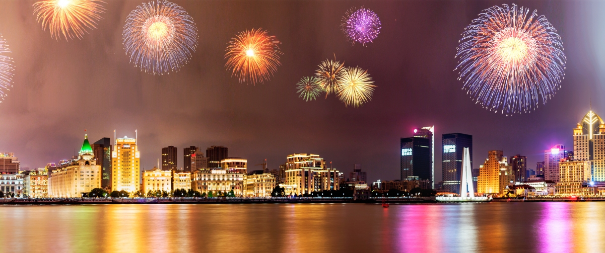 Shanghai Huangpu River Night View Fireworks Ceremony