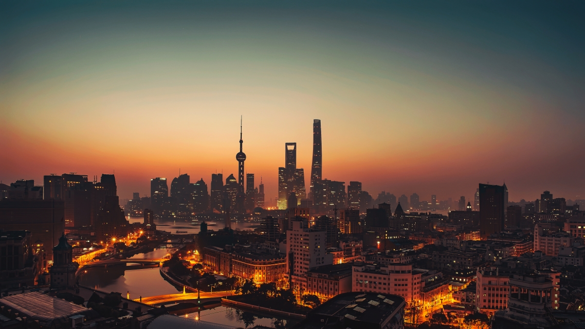 Shanghai city scenery sunset scenery 4k