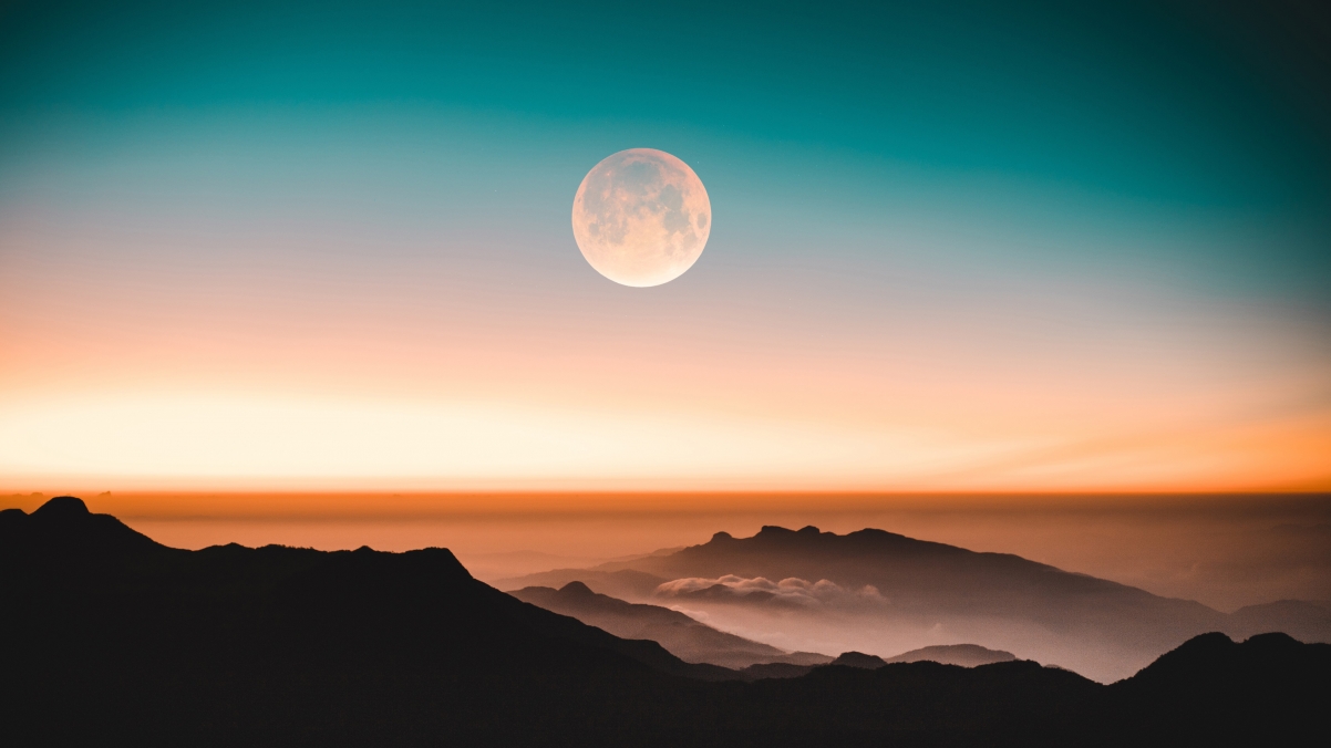 Mountain peak moon night 4k landscape wall
