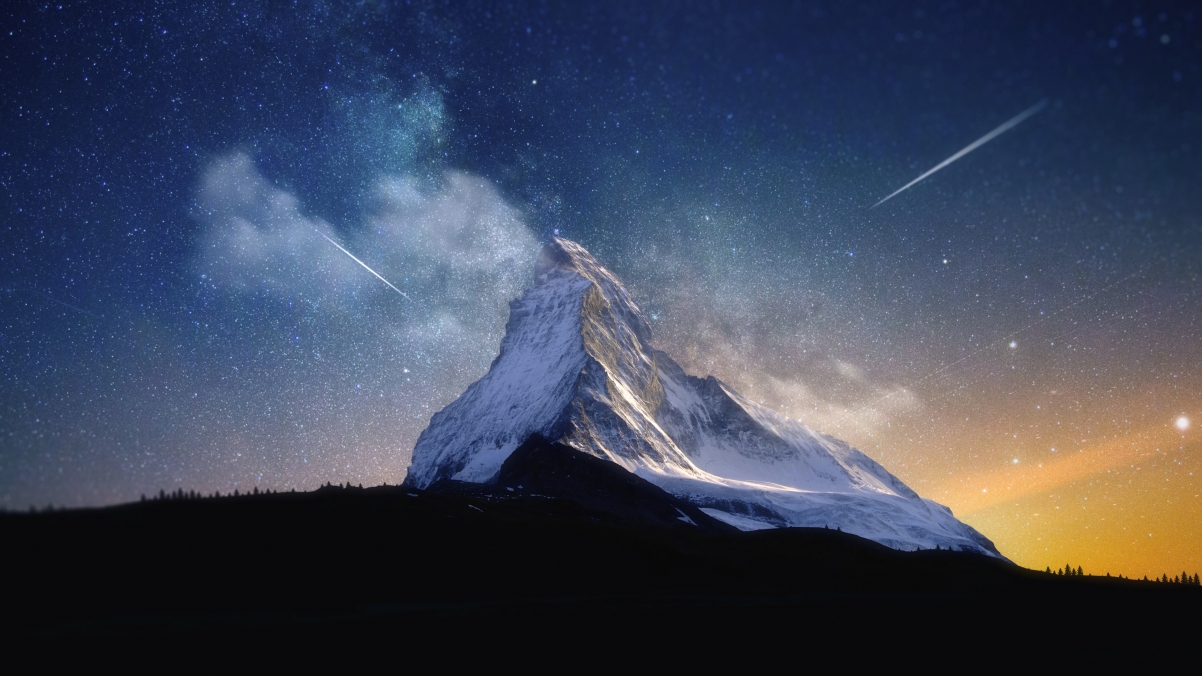 Mountain night stars 4k landscape wallpaper