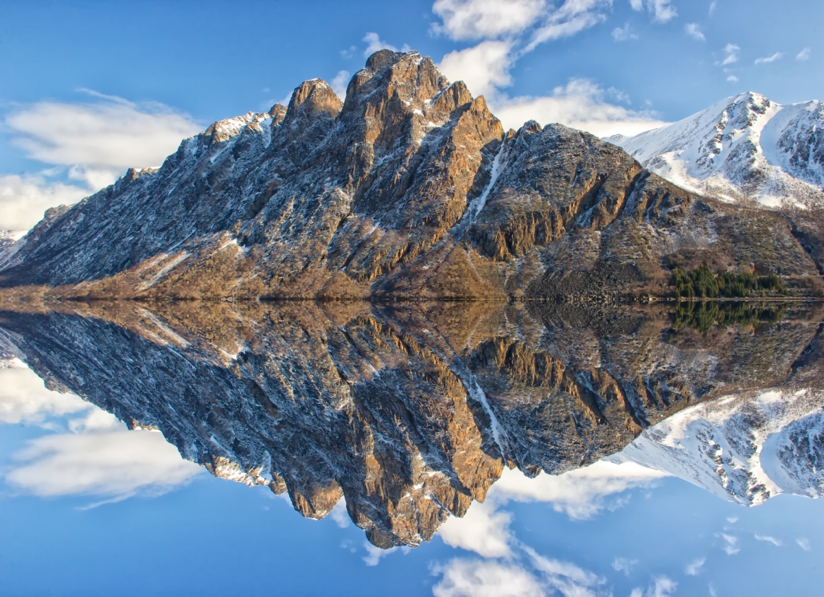 Mountains and water blue sky
