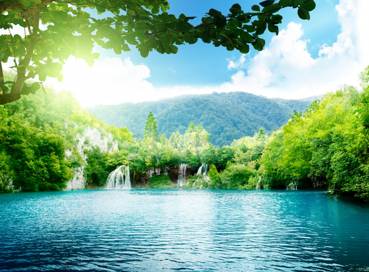 Mountain Trees Waterfall 4K Landscape Wallpaper
