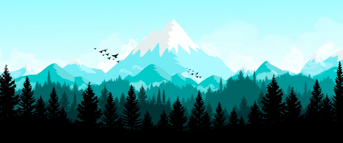 Forest mountain landscape 3440x1440 wall