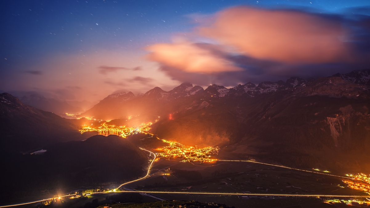 Switzerland St. Moritz Night Scenery 4K Wallpaper