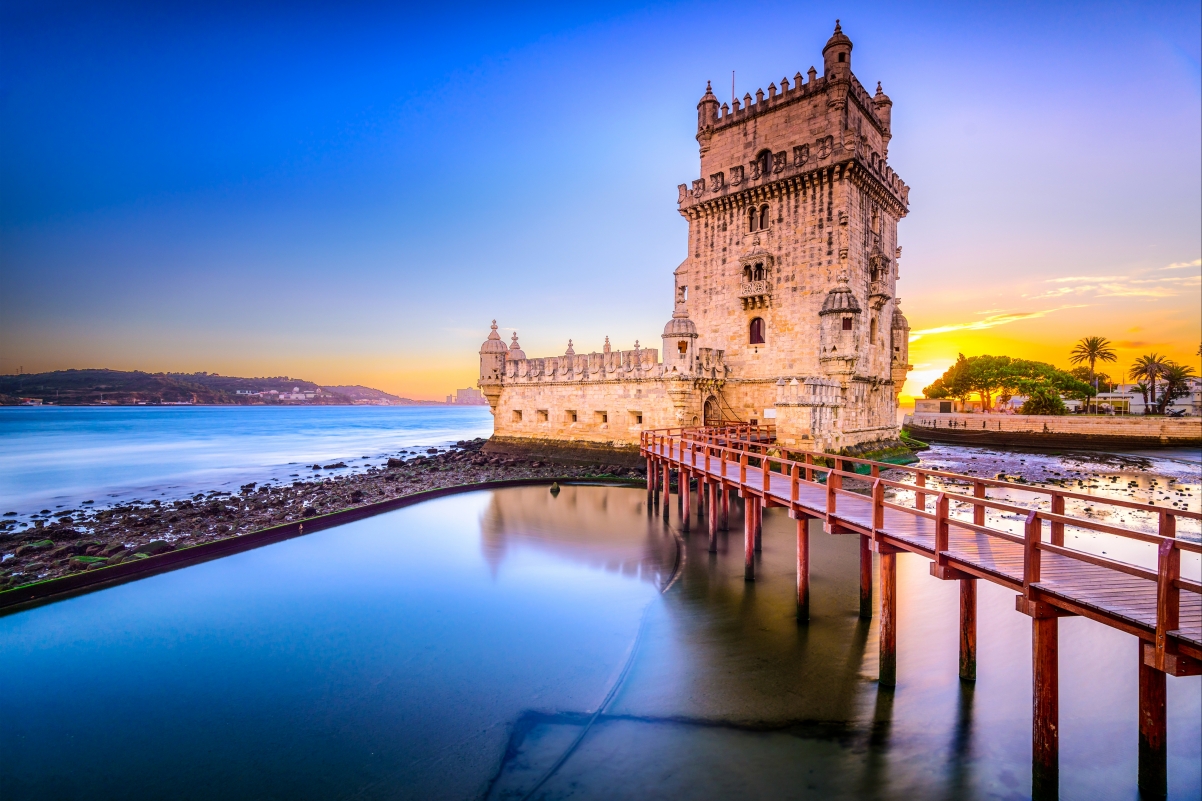 Sunset river sky belem tower