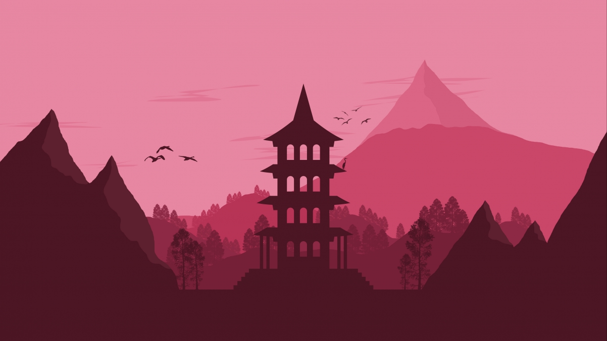 Japanese Pagoda Simple Landscape 4k Wallpaper