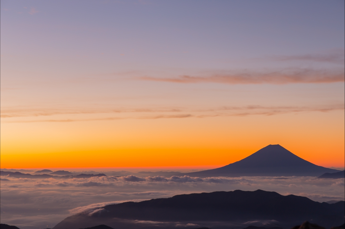 The morning sun of Mount Fuji, Japan
