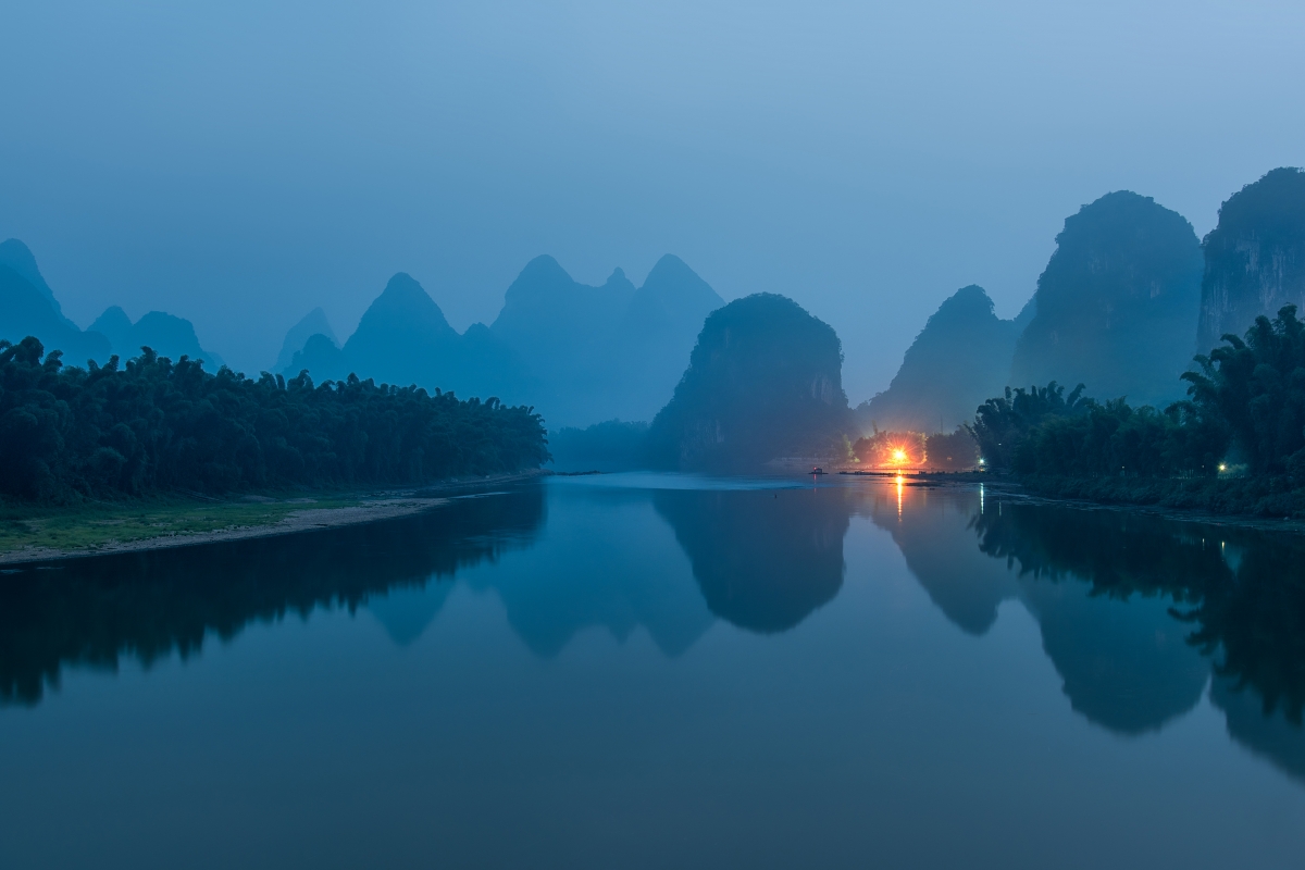 Guilin Lijiang River landscape 4k in the morning