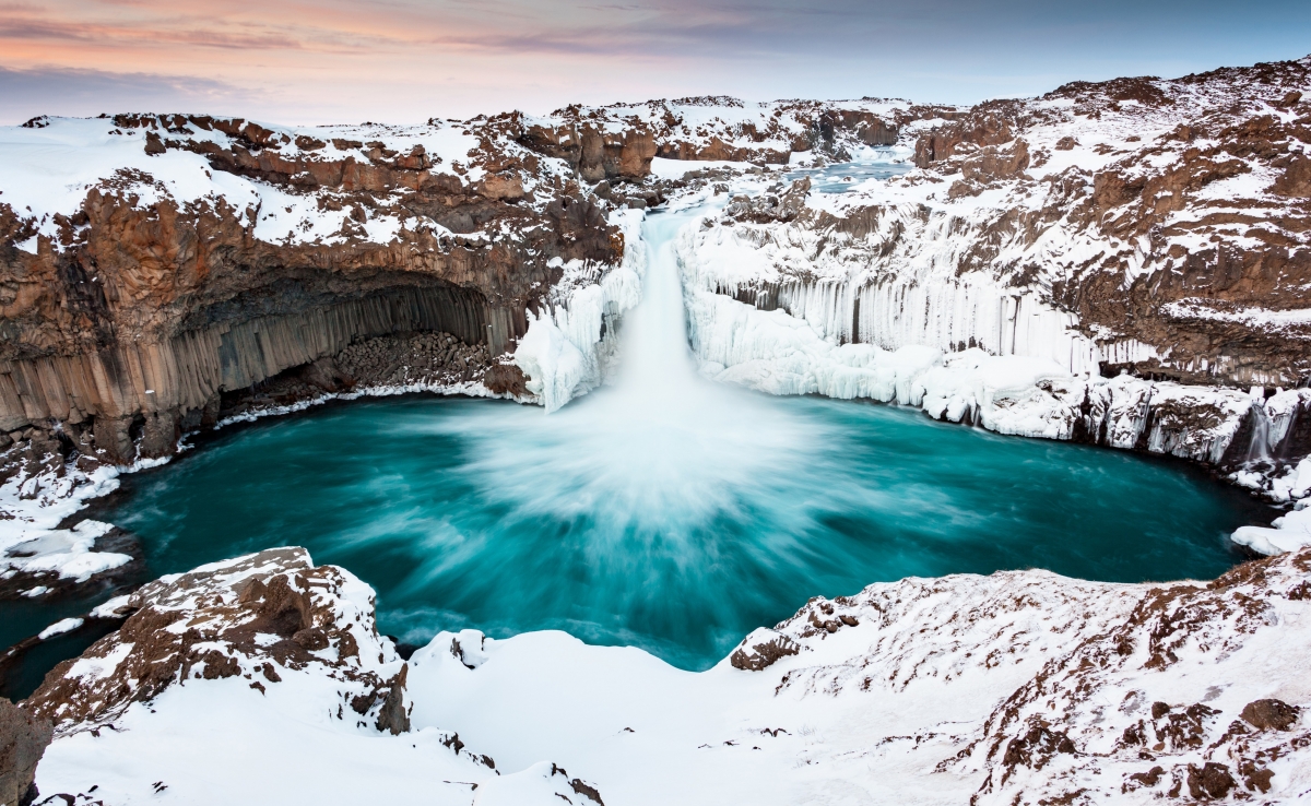 Waterfall Iceland Winter 4K Wallpaper