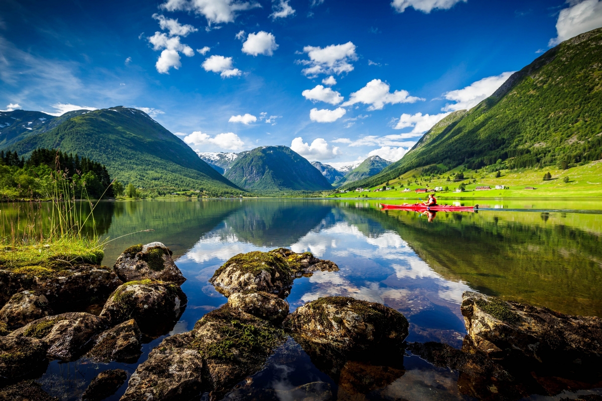 Scenic view of Fjordane mountain lake in Norway