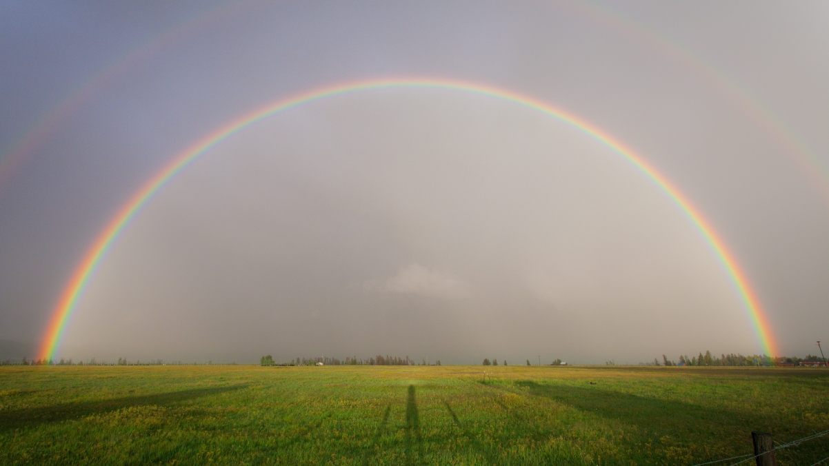 Farm, clouds, rainbow 4k landscape wall