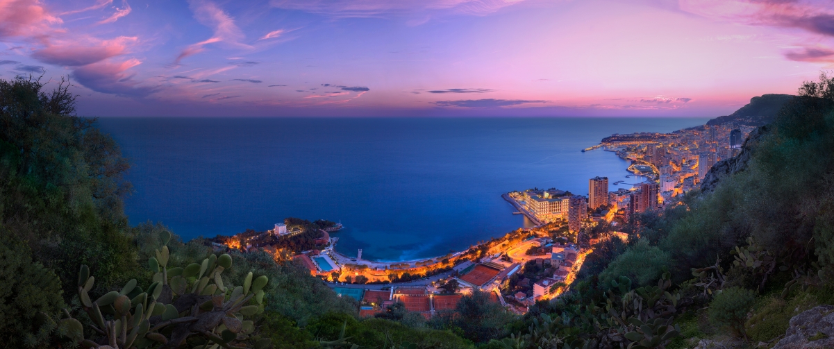 Sunset panorama of the Principality of Monaco 3440