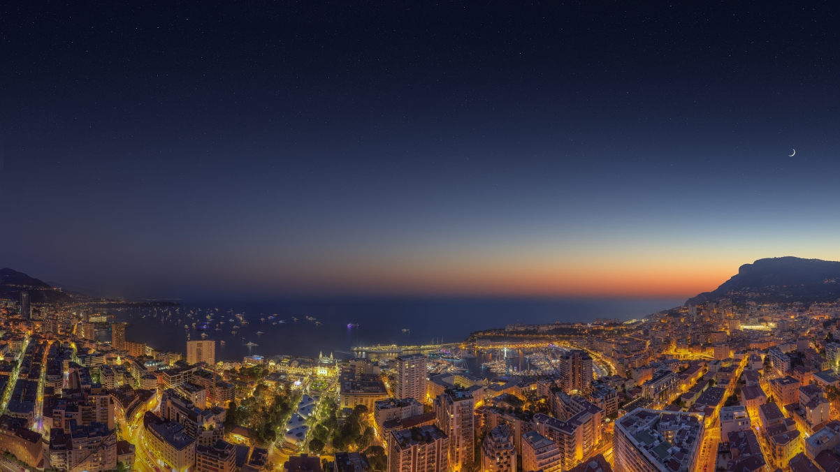 Principality of Monaco at dusk and clear