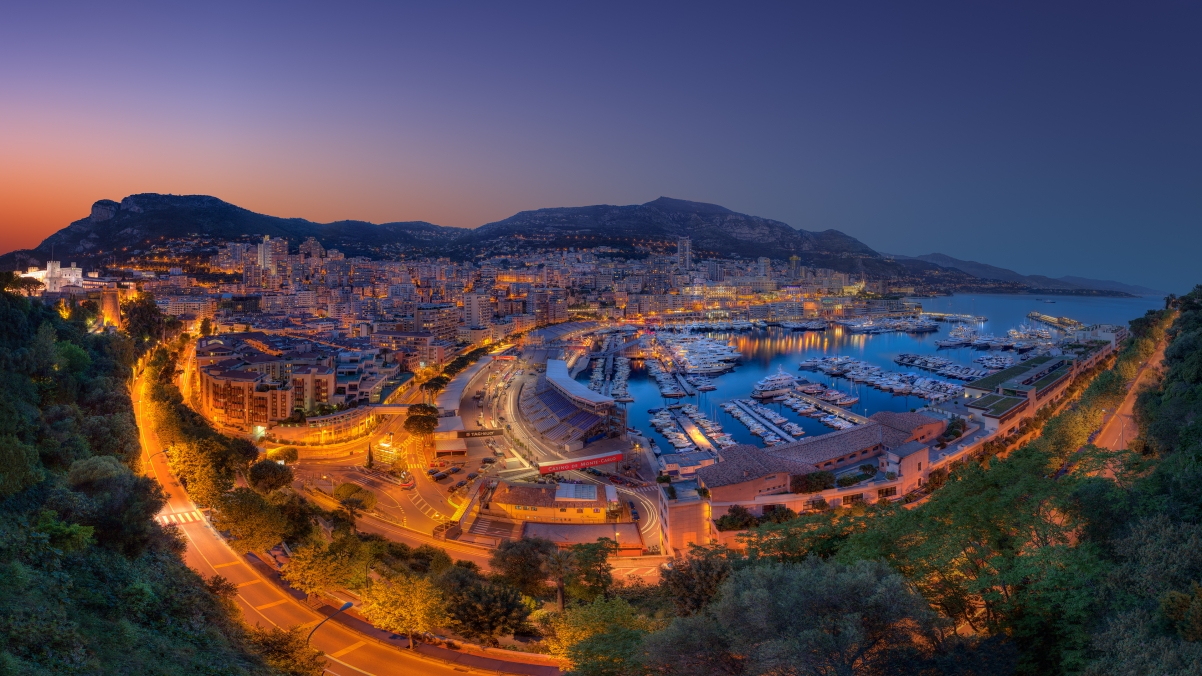 Night view of the port of the Principality of Monaco 3840