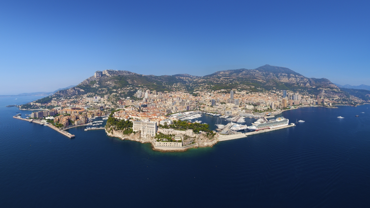 Aerial view panorama of the Principality of Monaco