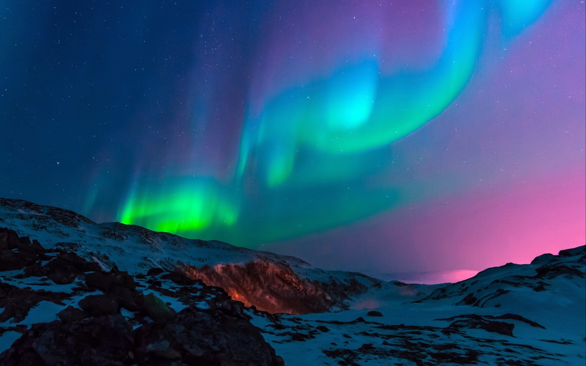 Enchanting, mountains, night sky, northern lights 4