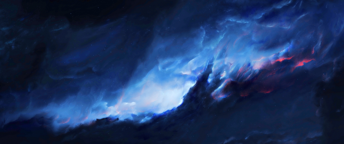 Fantasy starry sky nebula landscape 3440x1