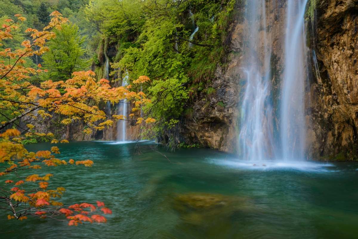 Beautiful natural forest waterfall scenery