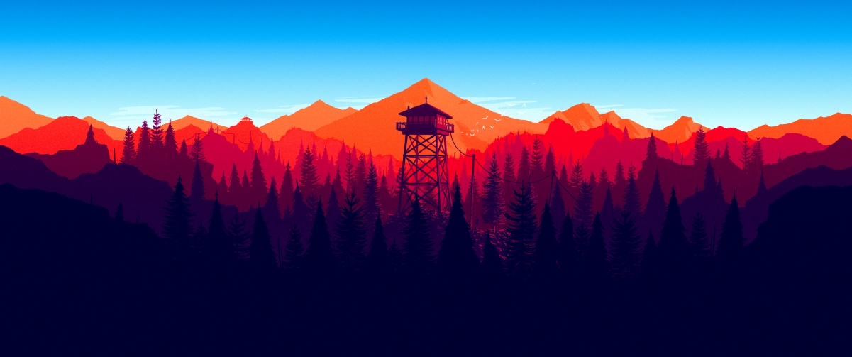 Beautiful landscape, mountains, tower, 3440x