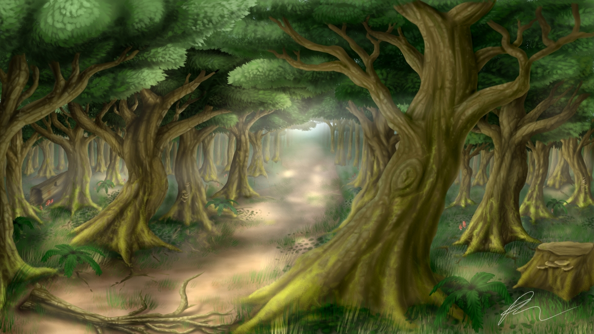 Green forest path painting illustration wind