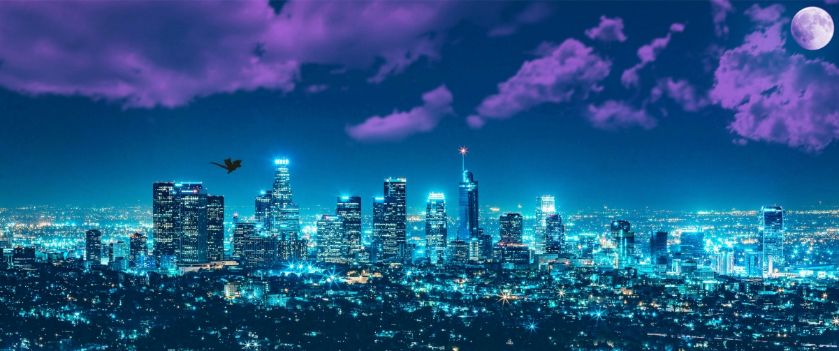 Night view of Los Angeles 3440x144