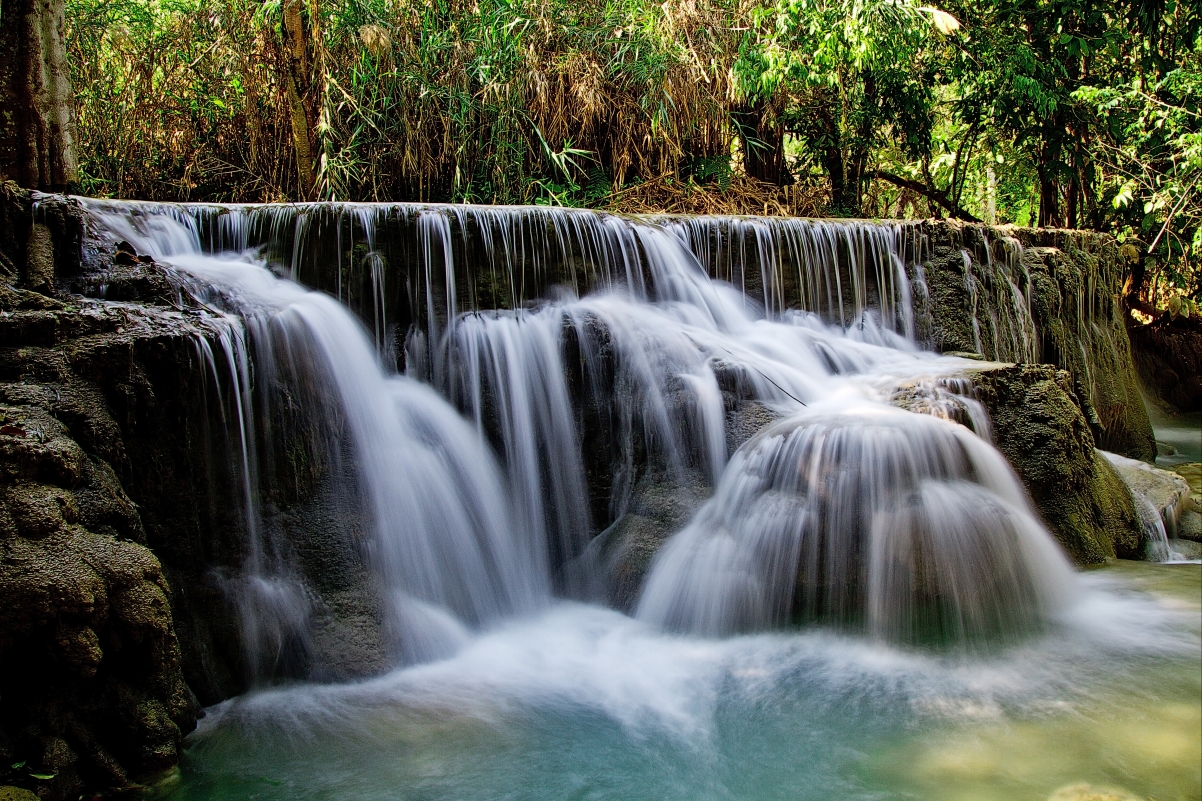 Kuang Si waterfall, big waterfall, water, Laos