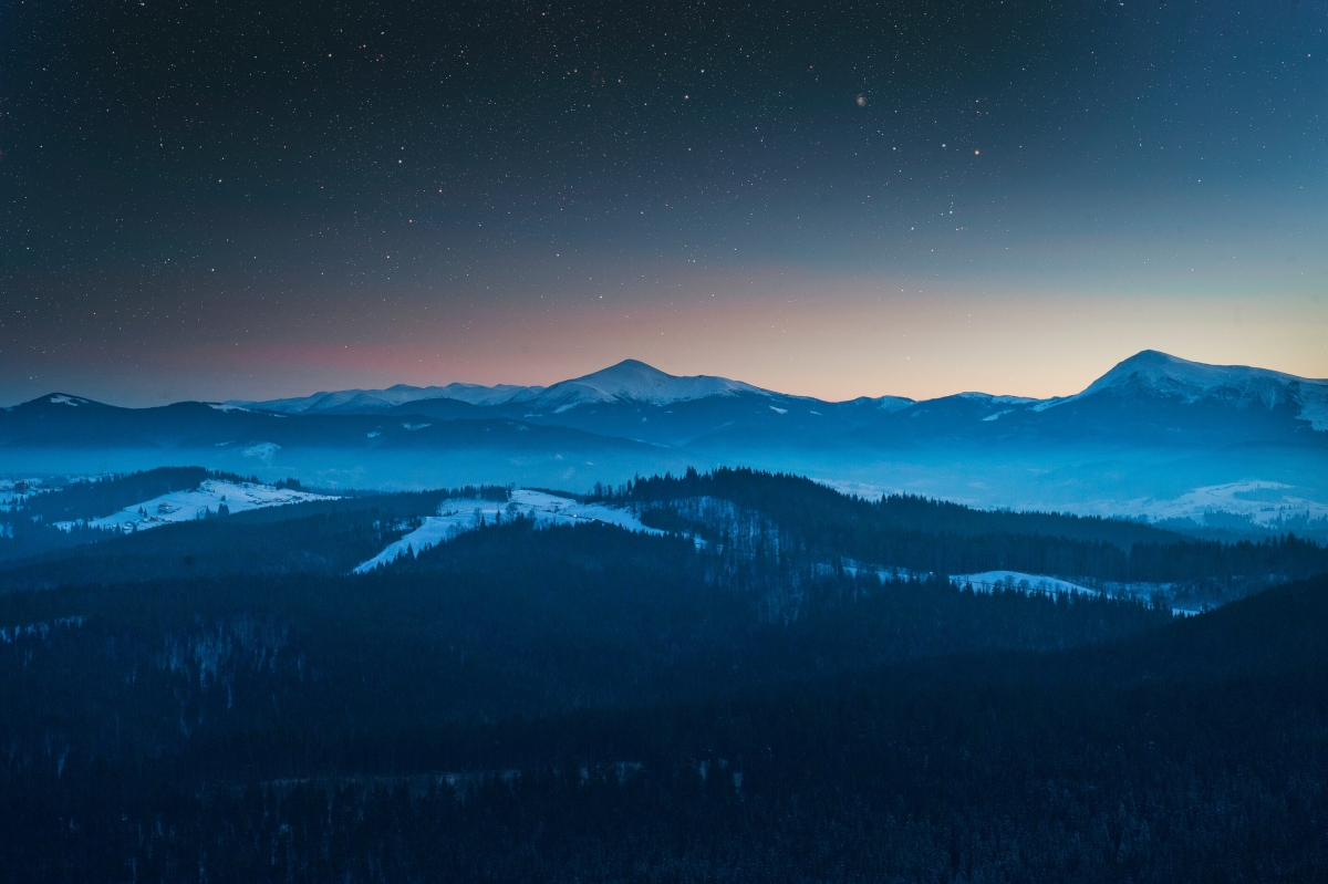 Carpathian mountains sunset starry wind