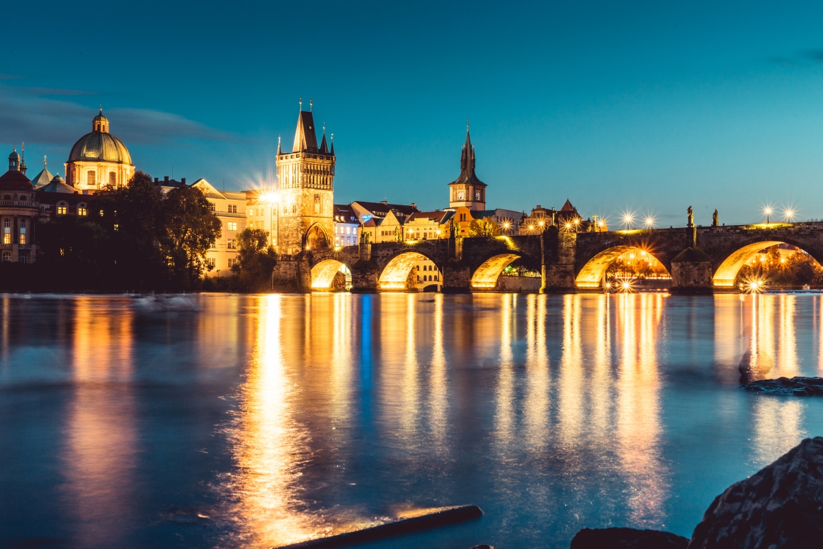 Charles Bridge in Prague, Czech Republic by night
