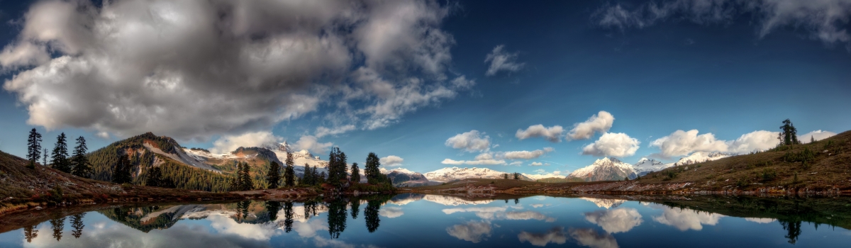 Lake, mountain, cloud, mountain and water reflection 4K landscape