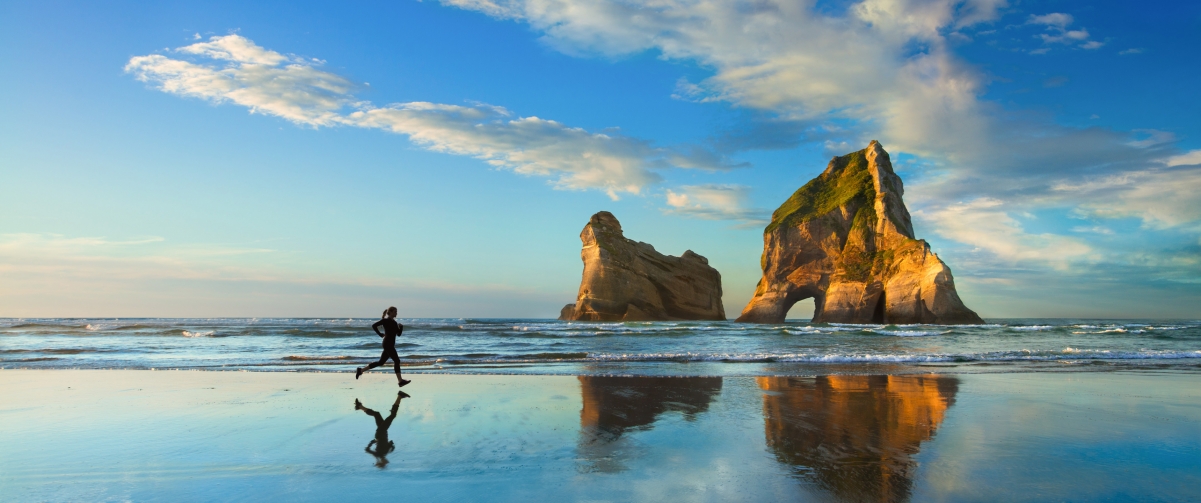 Girl windows running by the sea